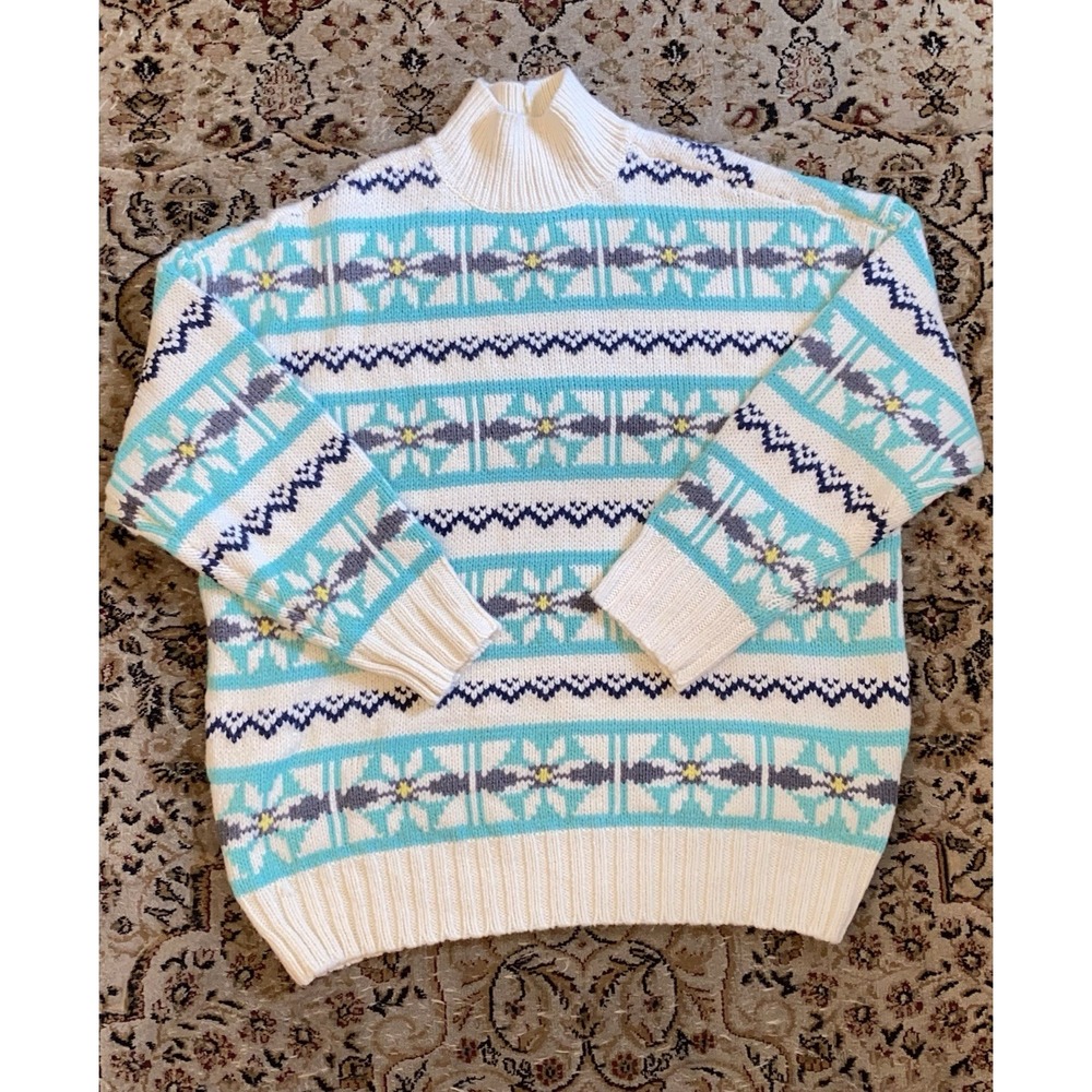 American Eagle Mock Neck Fair Isle Oversized Sweater Medium Nordic EUC